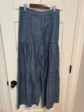 Current Air Chambray Tiered Wide-Leg Pants - Blue